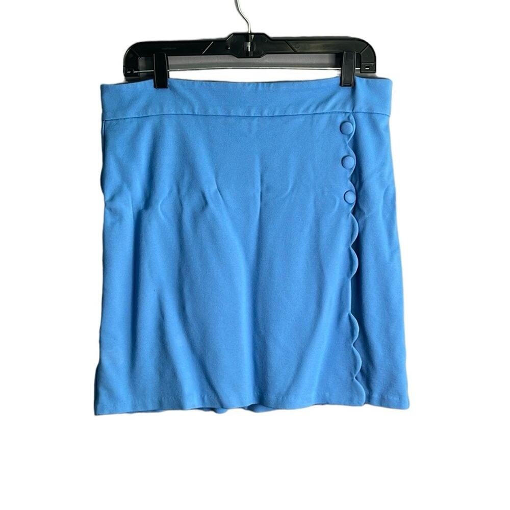 Catherine Malandrino Blue Wrap Skirt Scalloped Button Detail 10